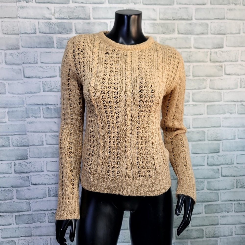 Vintage 70s Hark New York Womens S Chunky Open Knit Sweater Wool Blend‎ Beige